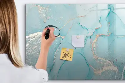 Magnetic glass dry erase board with decorative marble finish