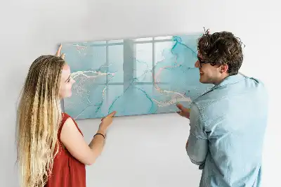 Magnetic glass dry erase board with decorative marble finish