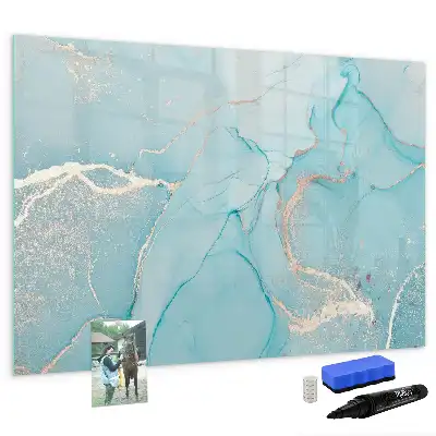 Magnetic glass dry erase board with decorative marble finish
