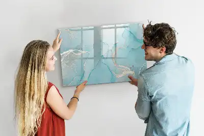 Magnetic glass dry erase board with decorative marble finish