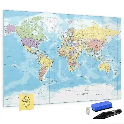 Magnetic marker board with a political world map