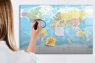 Magnetic marker board with a political world map