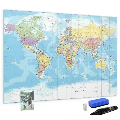 Magnetic marker board with a political world map