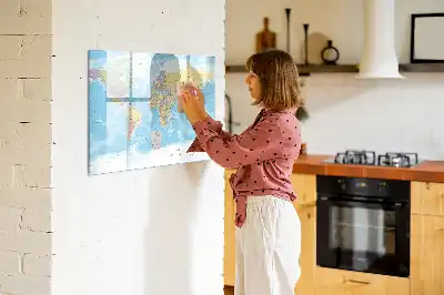 Magnetic marker board with a political world map