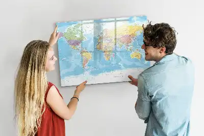 Magnetic marker board with a political world map