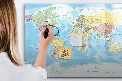 Magnetic marker board with a political world map
