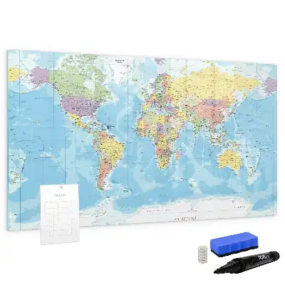 Magnetic marker board with a political world map