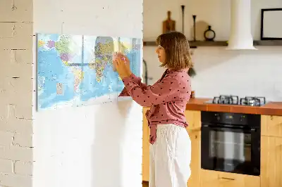 Magnetic marker board with a political world map