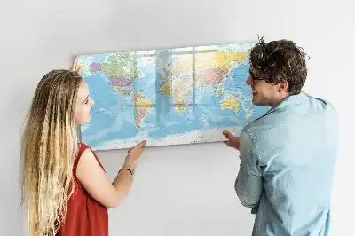Magnetic marker board with a political world map
