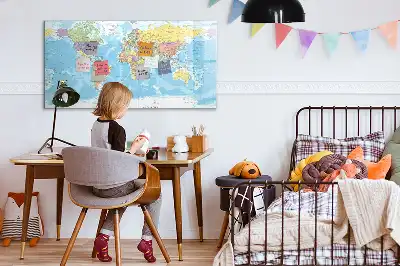 Magnetic marker board with a political world map