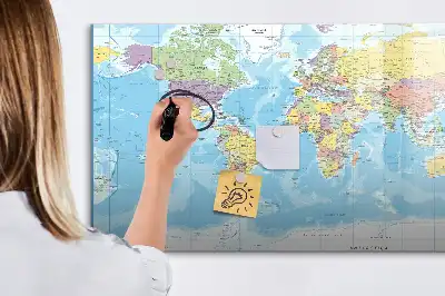 Magnetic marker board with a political world map