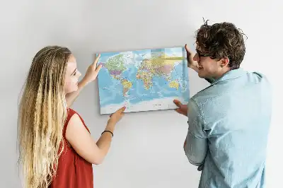 Magnetic marker board with a political world map