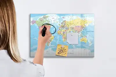 Magnetic marker board with a political world map