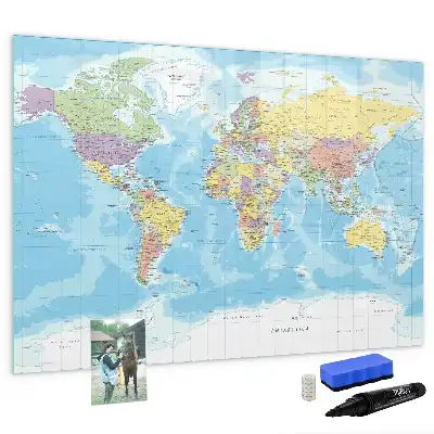 Magnetic marker board with a political world map