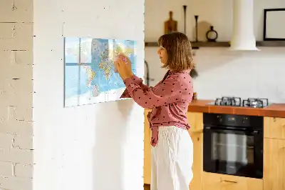 Magnetic marker board with a political world map