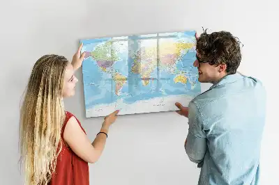 Magnetic marker board with a political world map