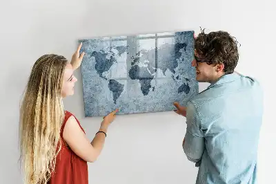 Magnetic marker board painted world map