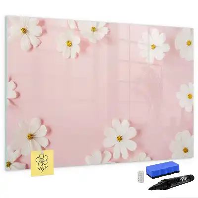 Magnetic glass dry erase board daisies design