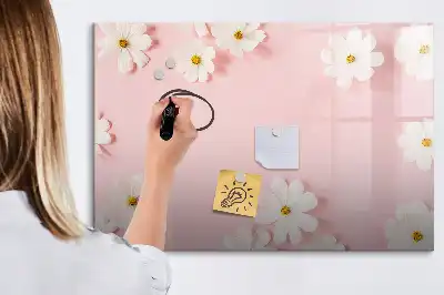 Magnetic glass dry erase board daisies design