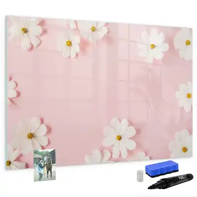 Magnetic glass dry erase board daisies design
