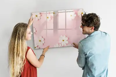 Magnetic glass dry erase board daisies design