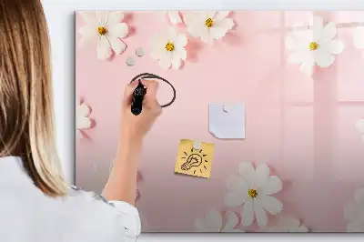 Magnetic glass dry erase board daisies design