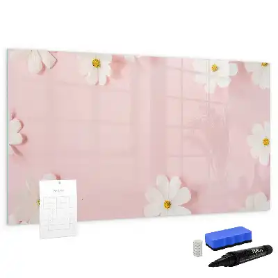 Magnetic glass dry erase board daisies design