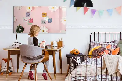 Magnetic glass dry erase board daisies design