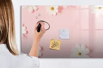Magnetic glass dry erase board daisies design