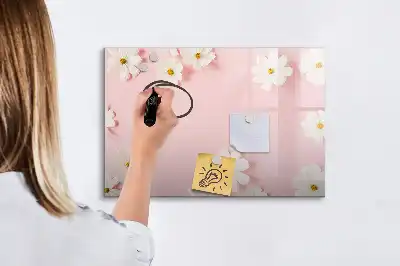 Magnetic glass dry erase board daisies design