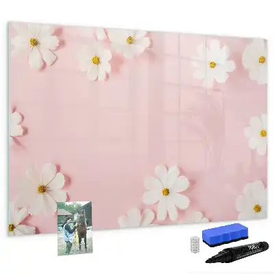 Magnetic glass dry erase board daisies design