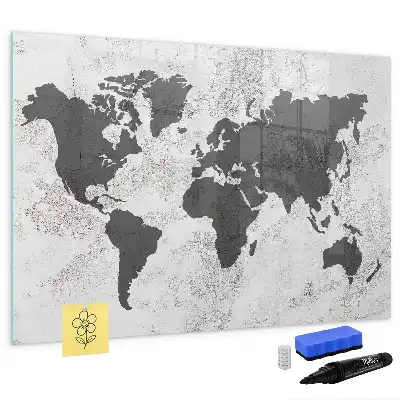 Magnetic glass dry erase board with world map on concrete design