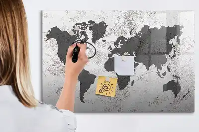 Magnetic glass dry erase board with world map on concrete design