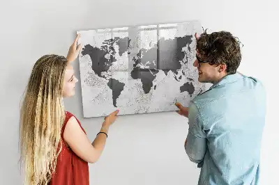 Magnetic glass dry erase board with world map on concrete design