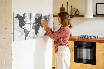 Magnetic glass dry erase board with world map on concrete design
