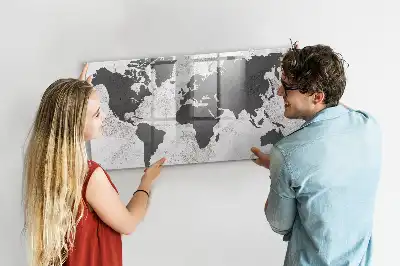 Magnetic glass dry erase board with world map on concrete design