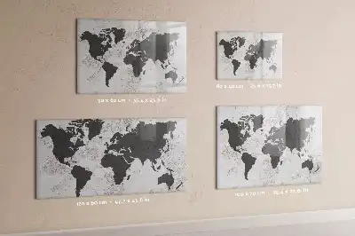 Magnetic glass dry erase board with world map on concrete design
