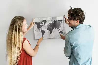 Magnetic glass dry erase board with world map on concrete design