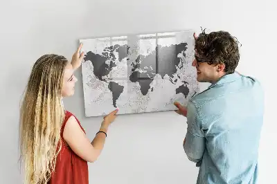 Magnetic glass dry erase board with world map on concrete design