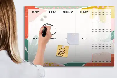 Magnetic glass dry erase board weekly planner