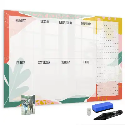 Magnetic glass dry erase board weekly planner