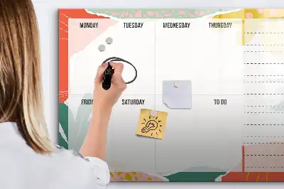Magnetic glass dry erase board weekly planner