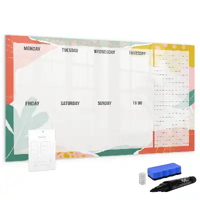Magnetic glass dry erase board weekly planner