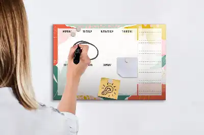 Magnetic glass dry erase board weekly planner