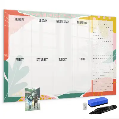 Magnetic glass dry erase board weekly planner