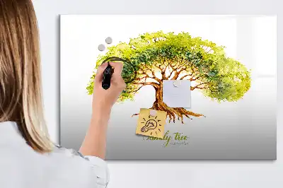 Magnetic glass dry erase board family tree design