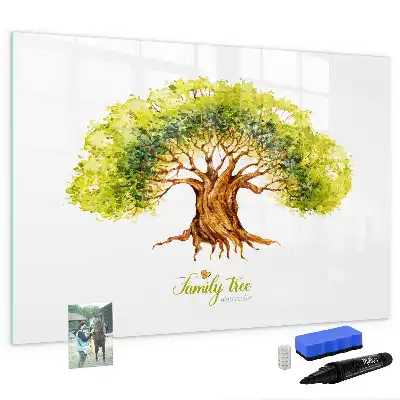 Magnetic glass dry erase board family tree design