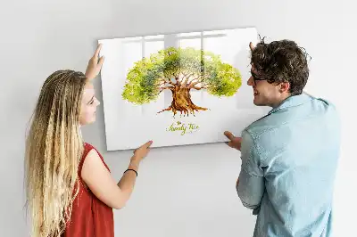 Magnetic glass dry erase board family tree design