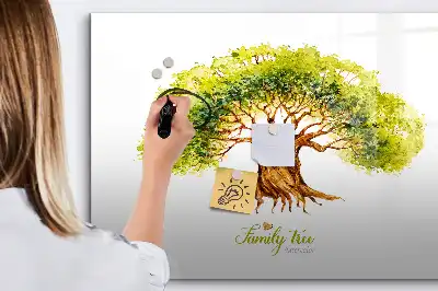 Magnetic glass dry erase board family tree design