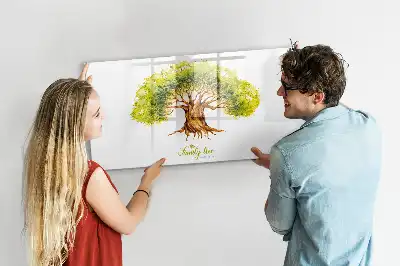 Magnetic glass dry erase board family tree design